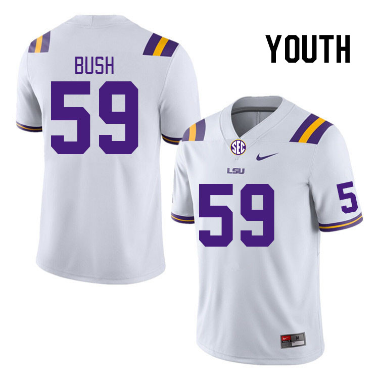 Youth #59 Kells Bush LSU Tigers College Football Jerseys Stitched-White